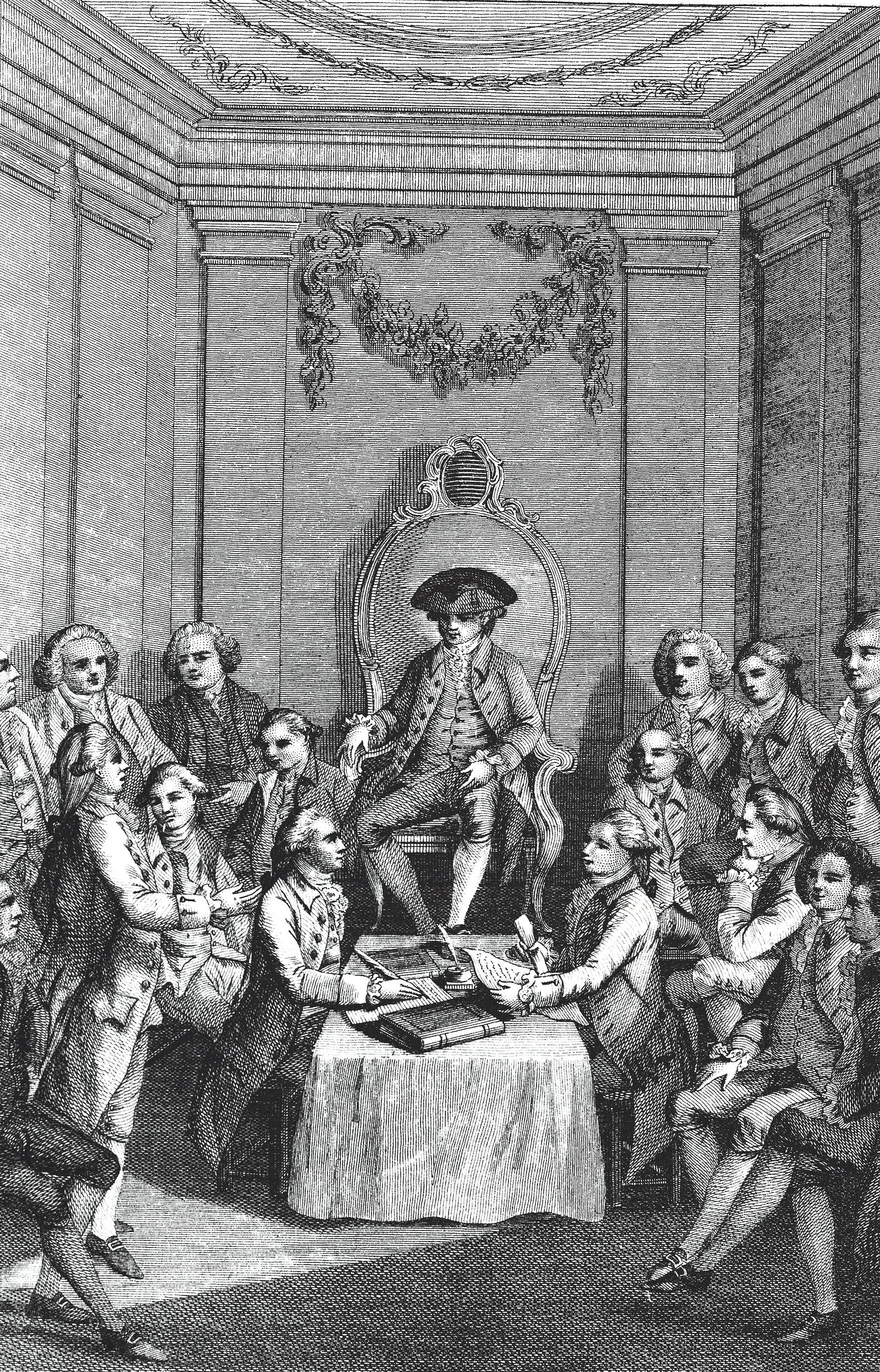 The Continental Congress of 1774, from Cowley’s History of England, 18th century. GRANGER - Historical Picture Archive/Alamy Stock Photo.